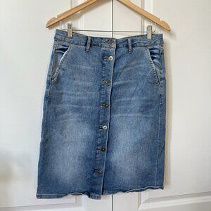 Anthropologie Pilcro & the Letterpress Denim Skirt Womens 10 Button Front Pencil